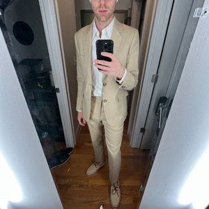 Sandro Linen Tan Suit Size 50 EU (40 US)